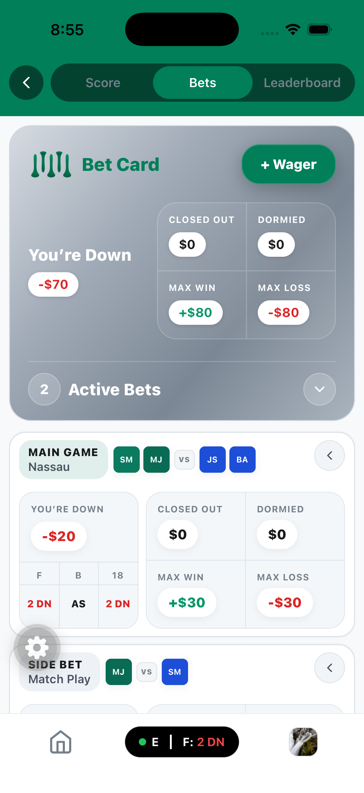 Wire2Wire bet card screen